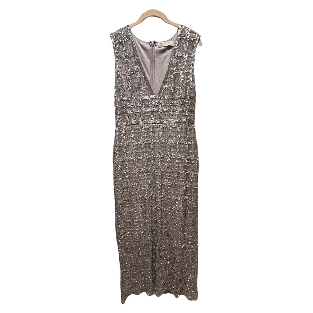Mac Duggal BEADED SLEEVELESS TEA LENGTH SHEATH DRESS NWT Size 8 - Picture 4 of 10